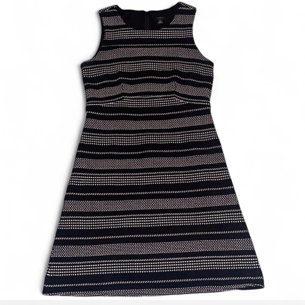 Ann Taylor Petite Black & Ivory Fit-and-Flare Mini Dress 6P Textured Knit